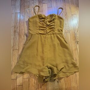 Mustard Yellow Romper with Ruched Bodice #352
